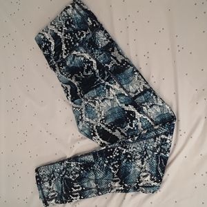 Fengbay Blue Snakeskin Leggings with Pockets Sz L